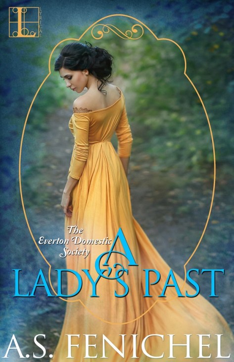 Victorian woman in yellow gown looking back wistfully
